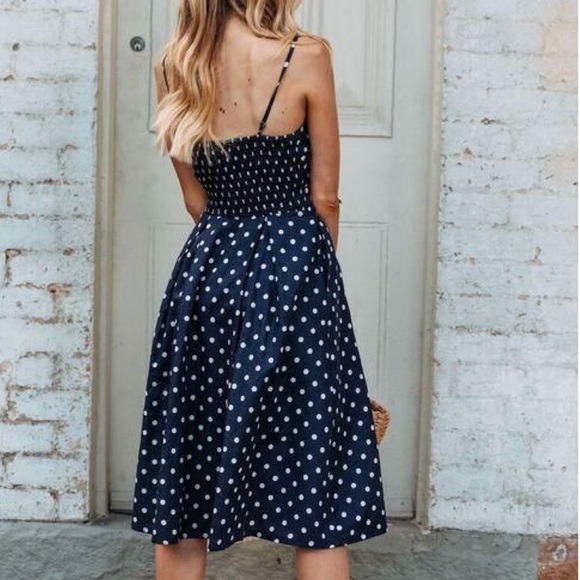 Vintage Dresses & Skirts - Lovely blue and white polka dot midi dress!